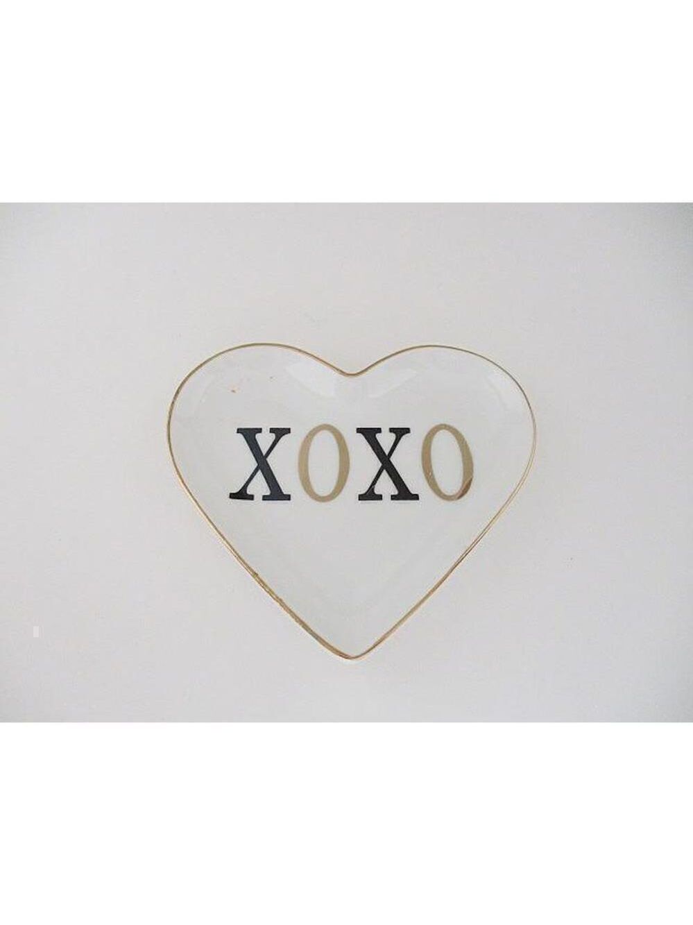 NWT Tenkke 5" Wide White Heart Shaped Jewelry Dish With Black & Gold X&O